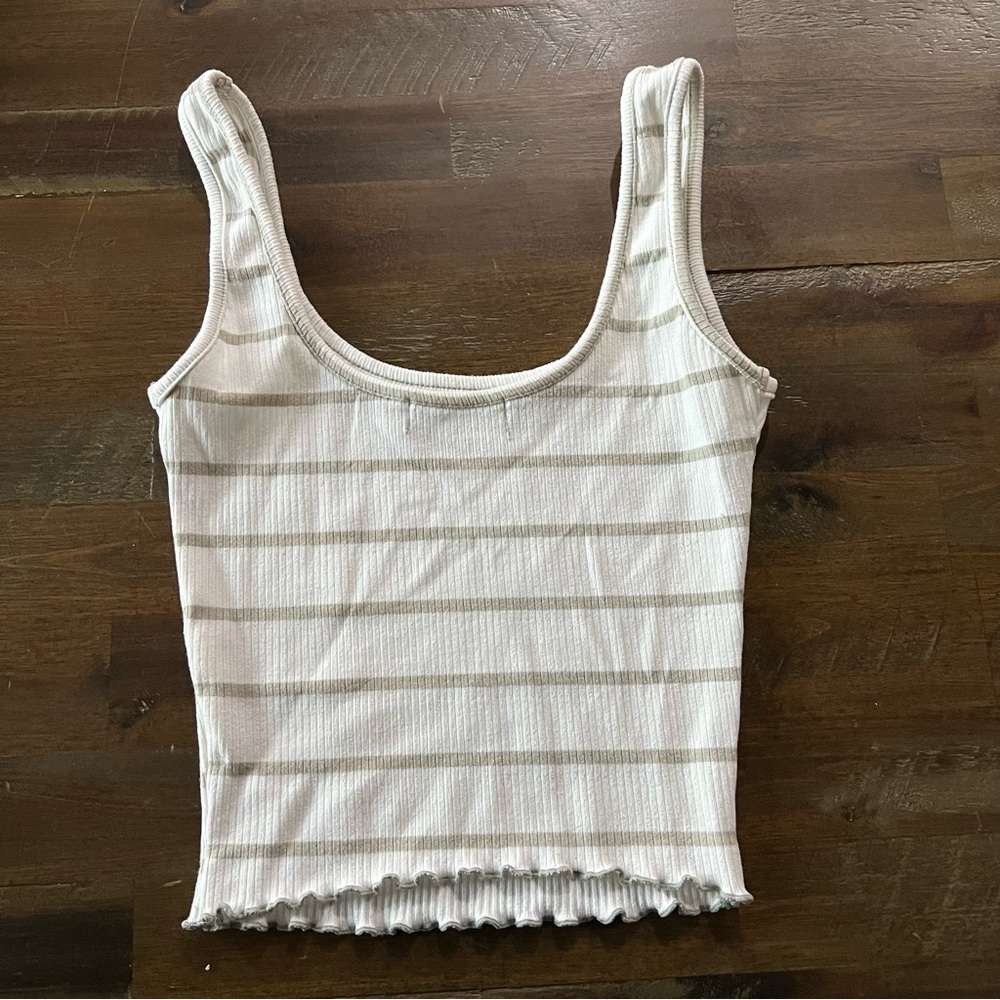 ✅ ribbed crop top tank top green and white striped EUC